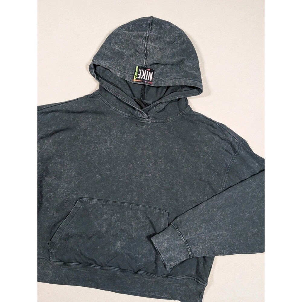 Nike Phoenix Fleece Oversized Crop Center Swoosh Hoodie Women M DQ3338 Black
